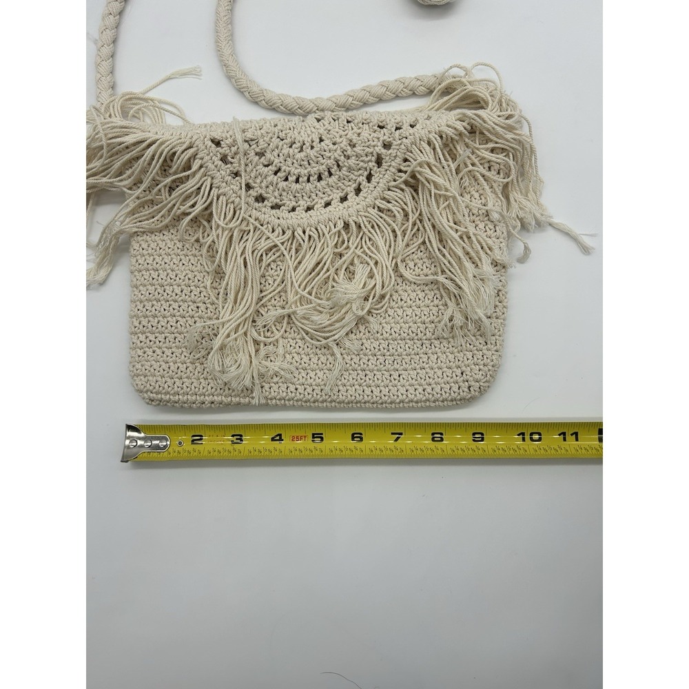 ana Crochet Flap Crossbody Bag Off White Festival Cottage Boho Fringe - Picture 5 of 7